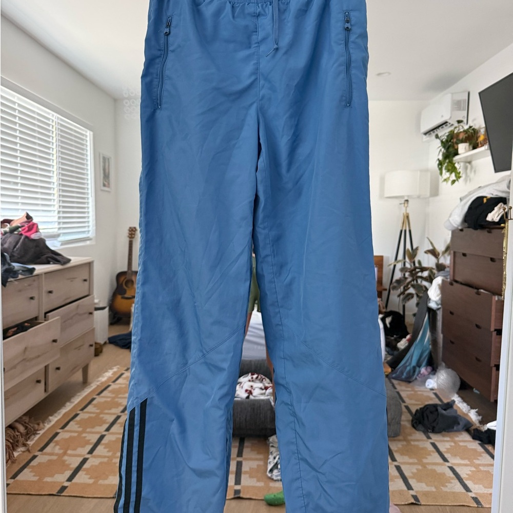 adidas Blue Track Pants with Black Stripes
